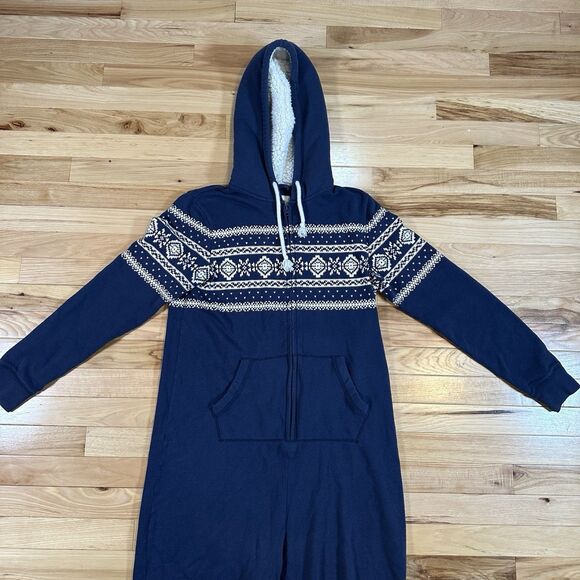 Abercrombie & Fitch Adult One size Hooded One Piece Blue Snowflake Pajamas - Picture 2 of 4